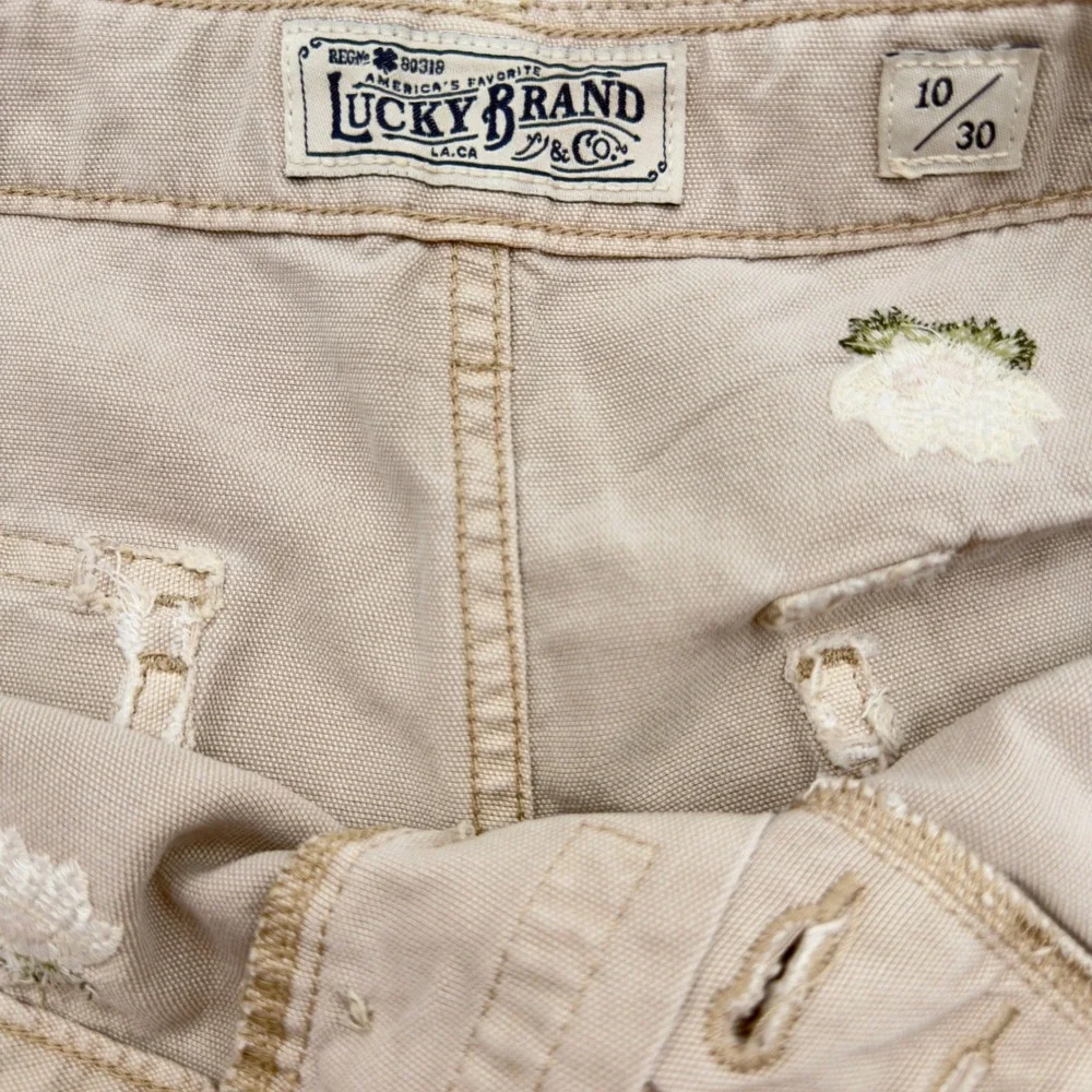 Lucky Brand Floral Embroidered Shorts Womens 10 Boho Cottagecore Shabby Utility